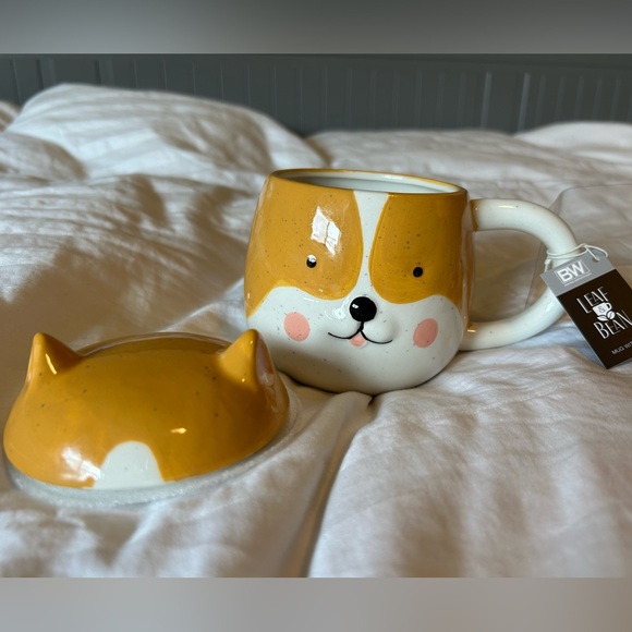 NWT Leaf & Bean Ceramic Dog Mug w/Lid - Picture 2 of 4